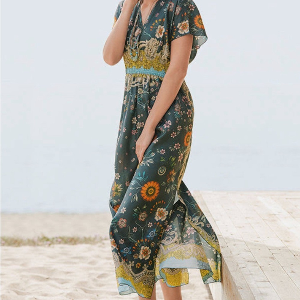 Johnny Was Baize 100% Silk Floral Maxi Dress Boho Chic R32820. No tags. Size XL.
